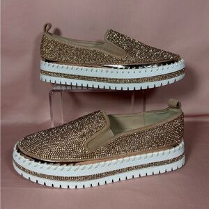 AZALEA WANG Women's JUDY Rosegold Rhinestone Slip On Platform Shoes size 5 - 5.5
